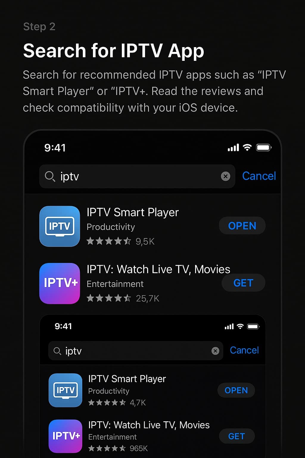 Search for IPTV app on Smart TV